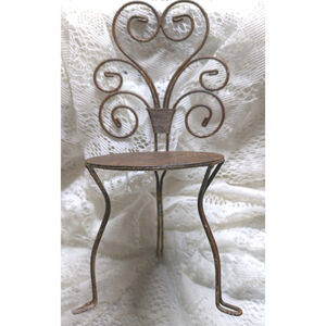 Vintage 12" Plant Stand Metal Chair Rustic Patina Garden Decor Doll Farmhouse